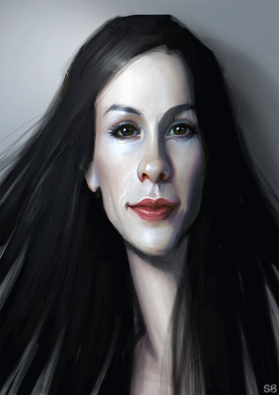Woman with Long Dark Hair — Black, Neutral, Digital Art, Face