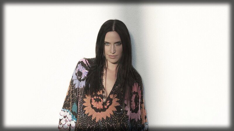 Woman with Long Dark Hair — Black, Neutral, Photograph, Flower Pattern