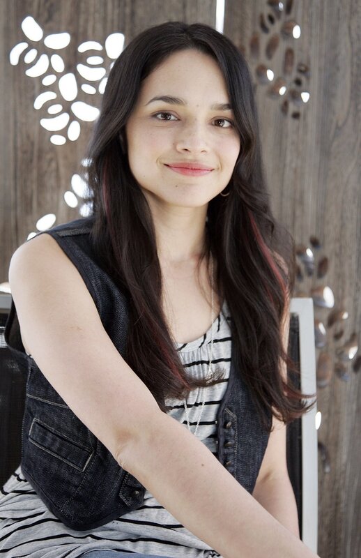 Woman with Long Dark Hair — Black, Neutral, Photograph, Striped Shirt