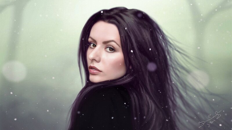Woman with Long Dark Hair — Black, Serene, Winter