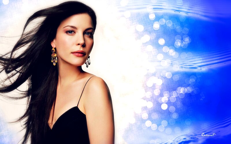 Woman with Long Dark Hair — Blue, Dramatic, Photograph, Earrings