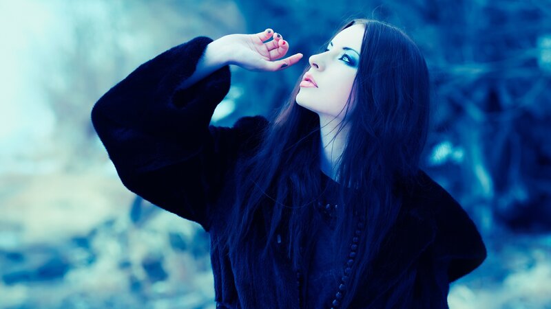 Woman with Long Dark Hair — Blue, Dramatic, Winter