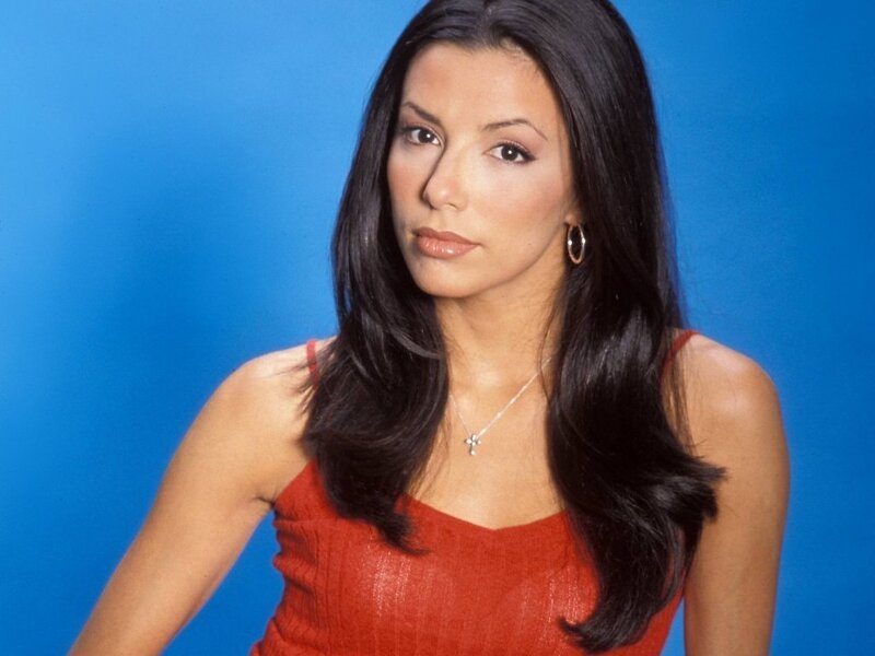 Woman with Long Dark Hair — Blue, Neutral, Photograph