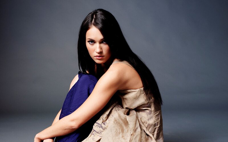 Woman with Long Dark Hair — Blue, Serious, Photograph