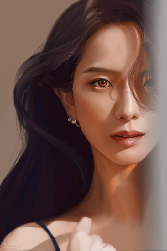 Woman with Long Dark Hair — Brown, Calm, Digital Art