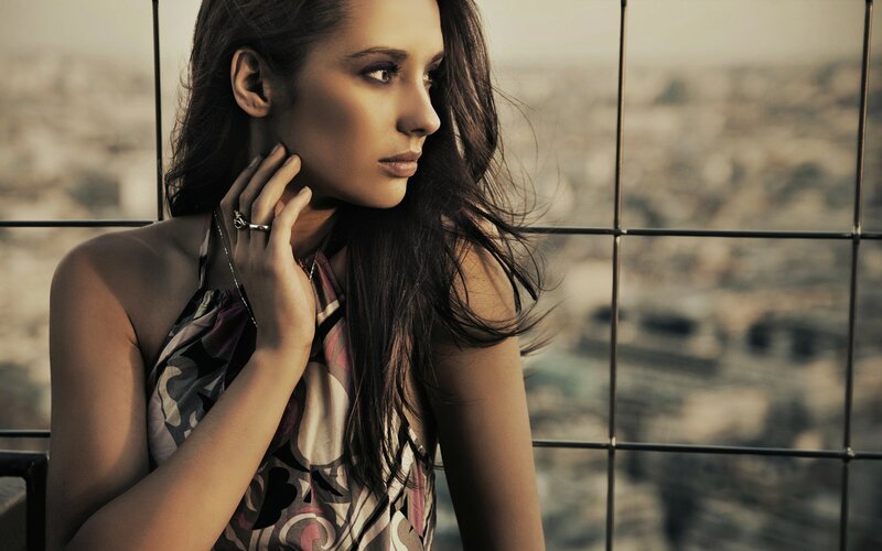 Woman with Long Dark Hair — Brown, Contemplative, Afternoon