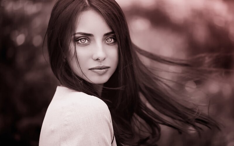 Woman with Long Dark Hair — Brown, Dramatic, Photograph, Eyes