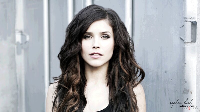 Woman with Long Dark Hair — Gray, Neutral, Photograph, Black Top, Metal Door
