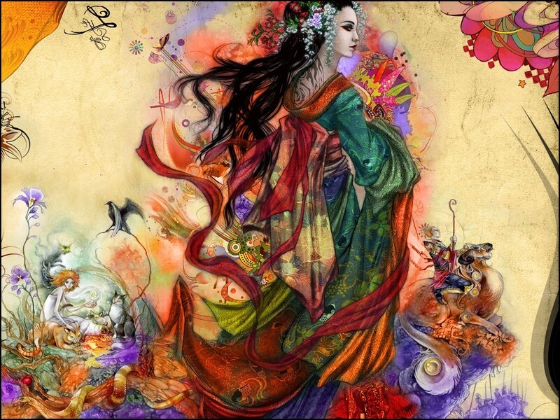 Woman with Long Dark Hair — Green, Fantastical