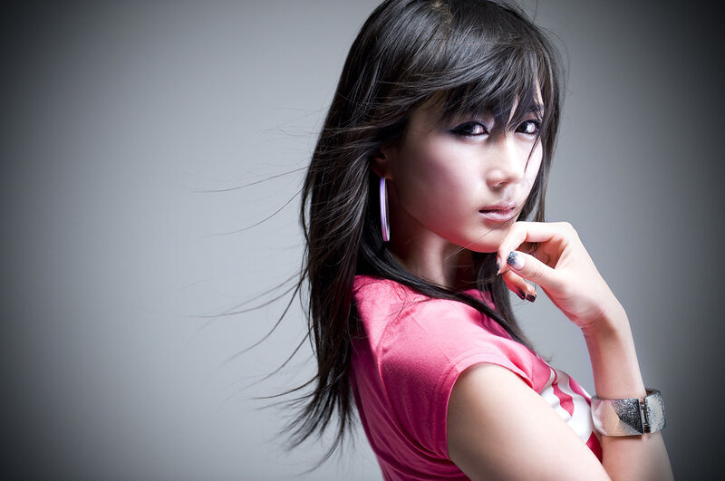 Woman with Long Dark Hair — Pink, Dramatic
