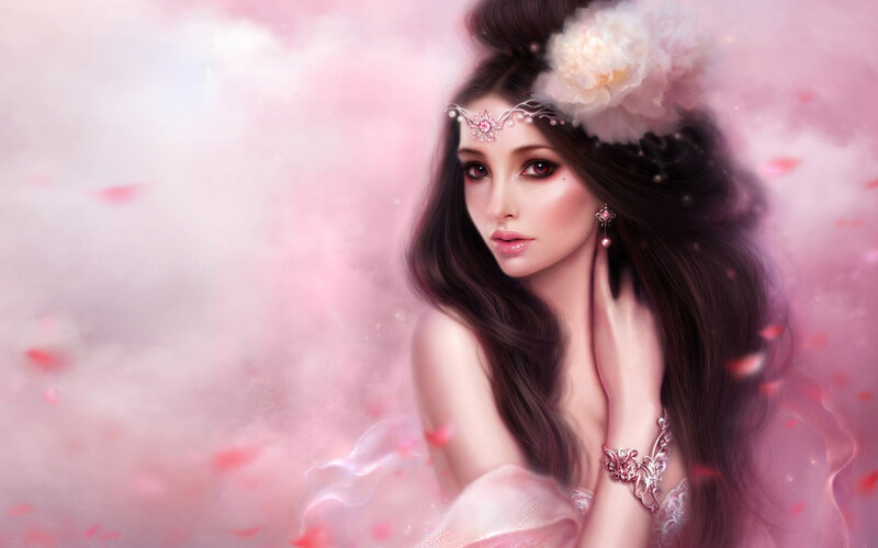 Woman with Long Dark Hair — Pink, Dreamy