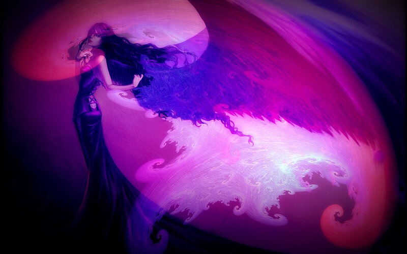 Woman with Long Dark Hair — Purple, Dramatic, Digital Art