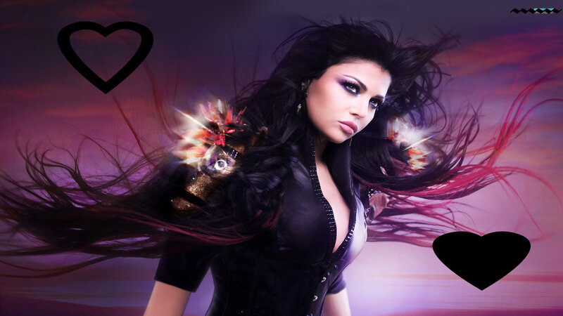 Woman with Long Dark Hair — Purple, Dramatic, Sunset, Digital Art