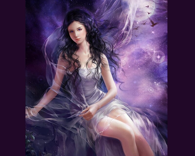 Woman with Long Dark Hair — Purple, Ethereal