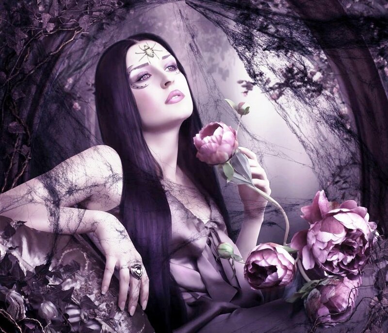 Woman with Long Dark Hair — Purple, Mysterious