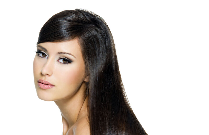 Woman with Long Dark Hair — White, Neutral, Photograph, Makeup