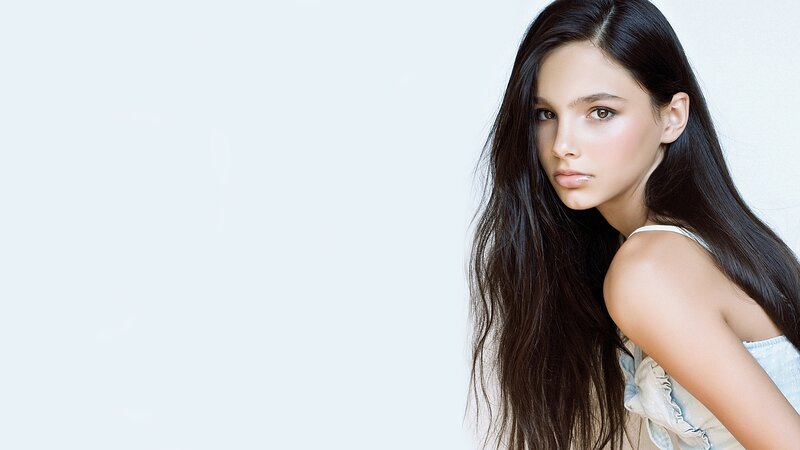Woman with Long Dark Hair — White, Neutral, Photograph