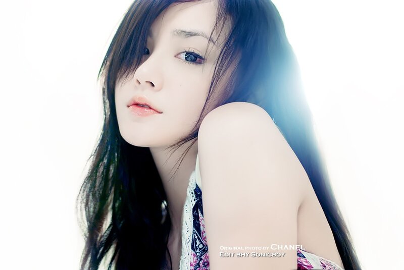 Woman with Long Dark Hair — White, Serene, Photograph