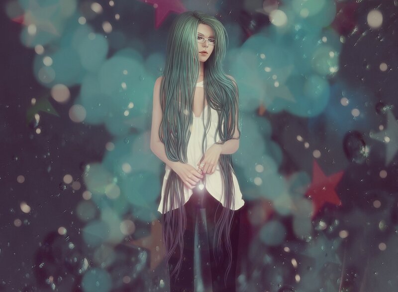 woman with long green hair