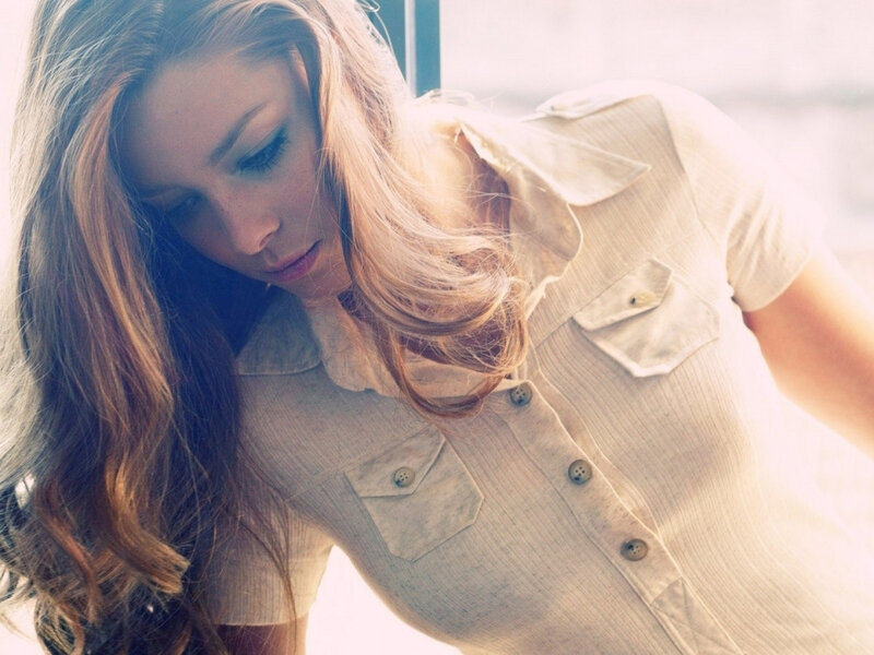Woman with Long Hair — Beige, Contemplative