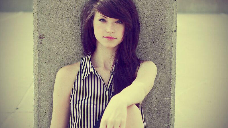 Woman with Long Hair — Black, Calm, Afternoon, Photograph, Striped Shirt