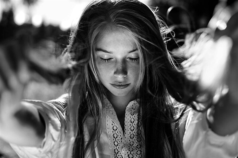 Woman with Long Hair — Black, Contemplative, Afternoon