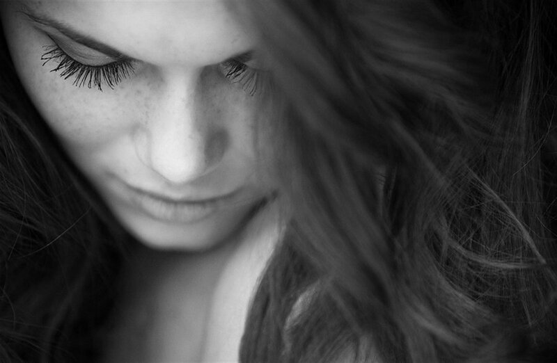 Woman with Long Hair — Black, Contemplative, Photograph, Face, Eyes