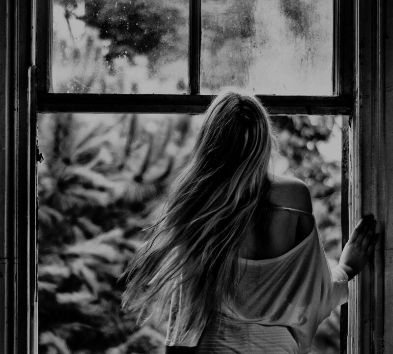 Woman with Long Hair — Black, Contemplative, Photograph