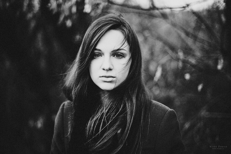 Woman with Long Hair — Black, Dramatic, Autumn, Photograph, Coat