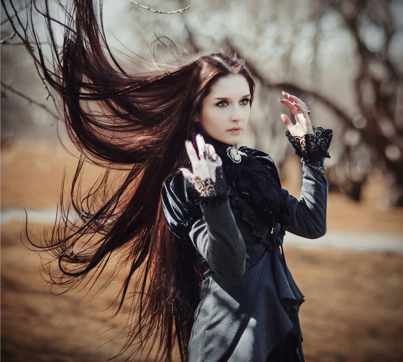 Woman with Long Hair — Black, Dramatic, Autumn