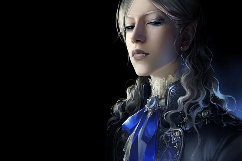 Woman with Long Hair — Black, Dramatic, Digital Art, Blue Ribbon