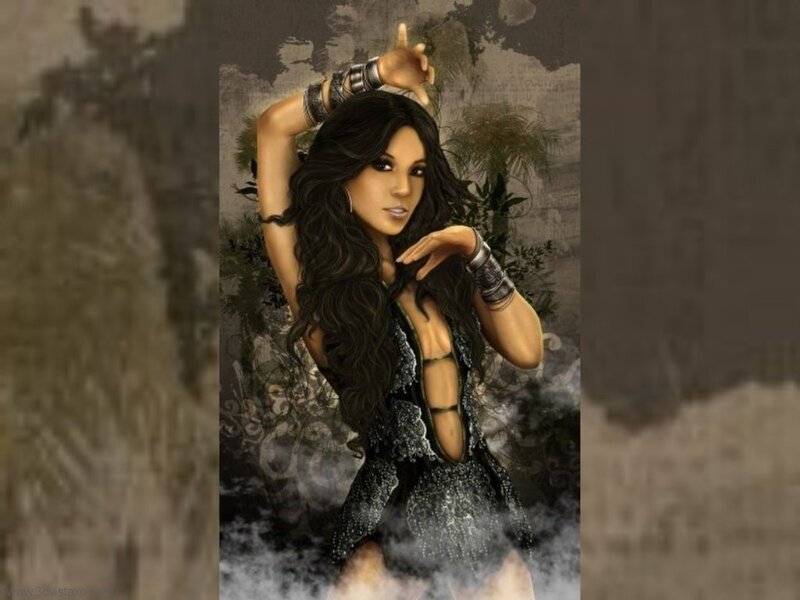 Woman with Long Hair — Black, Dramatic, Digital Art, Bracelets, Smoke