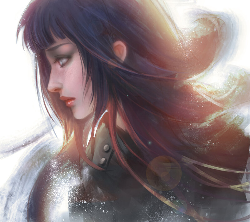 Woman with Long Hair — Black, Dramatic, Digital Art, Light