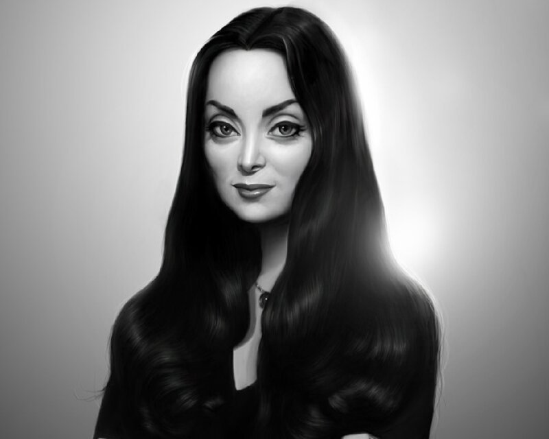 Woman with Long Hair — Black, Dramatic, Digital Art, Necklace