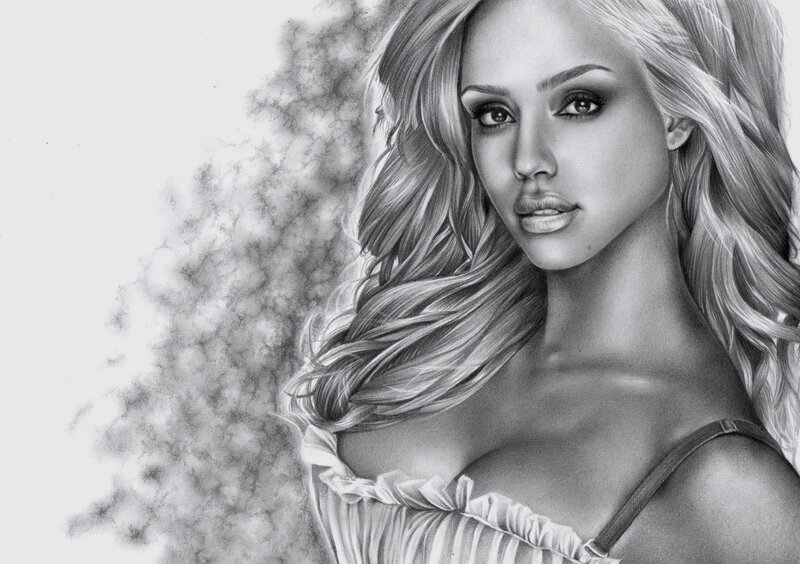 Woman with Long Hair — Black, Dramatic, Illustration, Dress