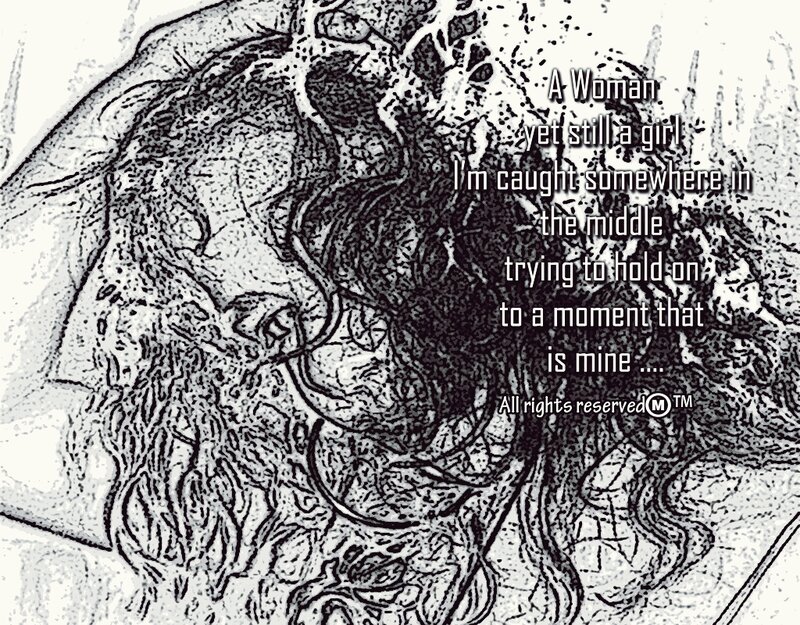 Woman with Long Hair — Black, Dramatic, Illustration, Text