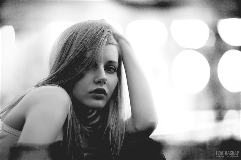 Woman with Long Hair — Black, Dramatic, Night, Photograph, Hand