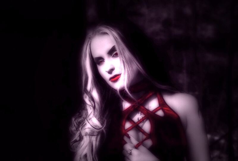 Woman with Long Hair — Black, Dramatic, Night, Photograph, Red Top
