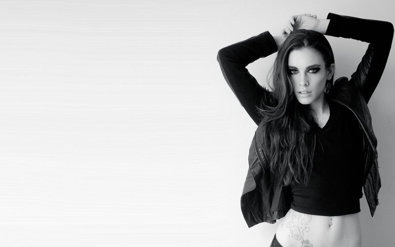 Woman with Long Hair — Black, Dramatic, Photograph, Black Jacket