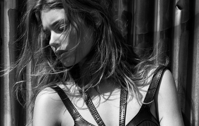 Woman with Long Hair — Black, Dramatic, Photograph, Curtain, Black-and-white