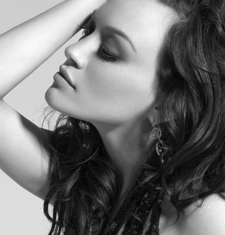 Woman with Long Hair — Black, Dramatic, Photograph, Earring, Arm