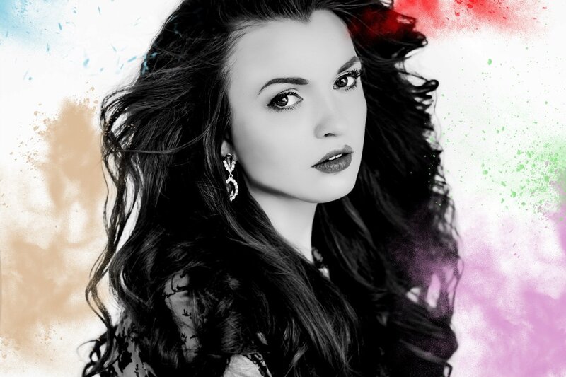 Woman with Long Hair — Black, Dramatic, Photograph, Earring, Makeup