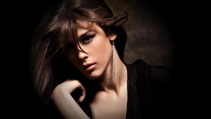 Woman with Long Hair — Black, Dramatic, Photograph, Earring, Neck