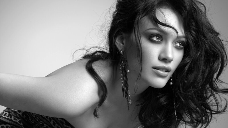 Woman with Long Hair — Black, Dramatic, Photograph, Earrings, Shoulder