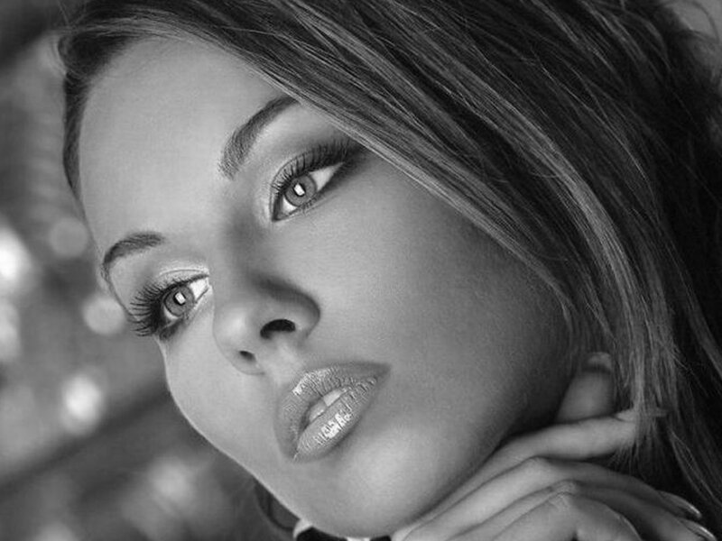 Woman with Long Hair — Black, Dramatic, Photograph, Eyes, Hand