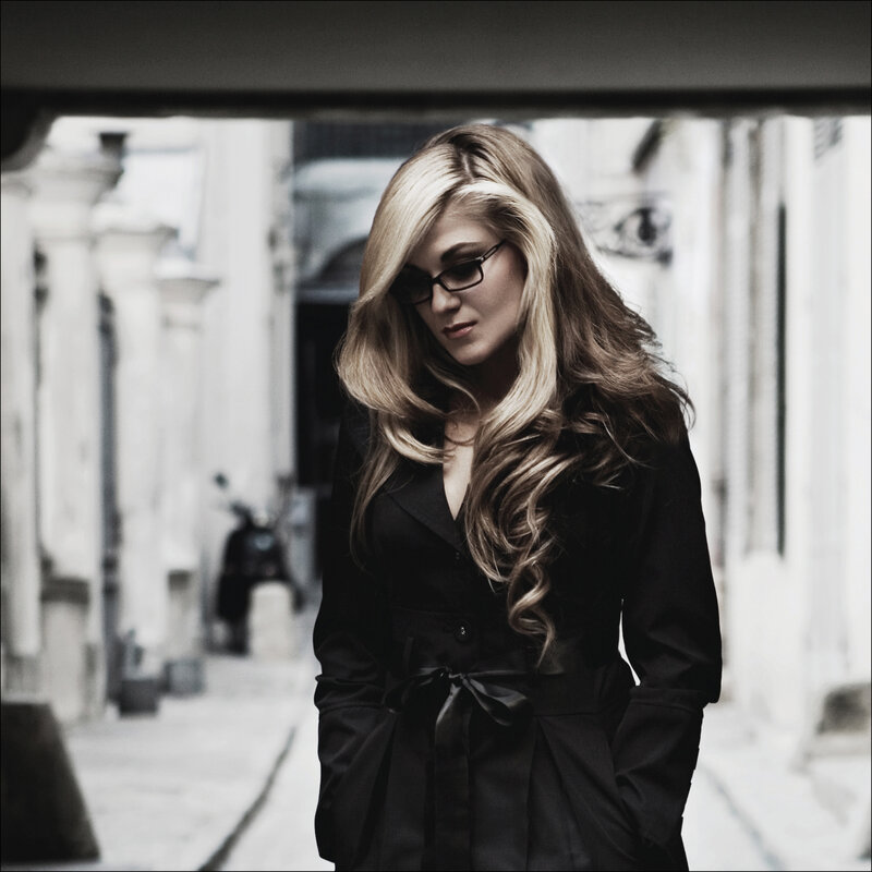Woman with Long Hair — Black, Dramatic, Photograph, Glasses