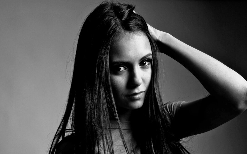 Woman with Long Hair — Black, Dramatic, Photograph, Hand, Neck