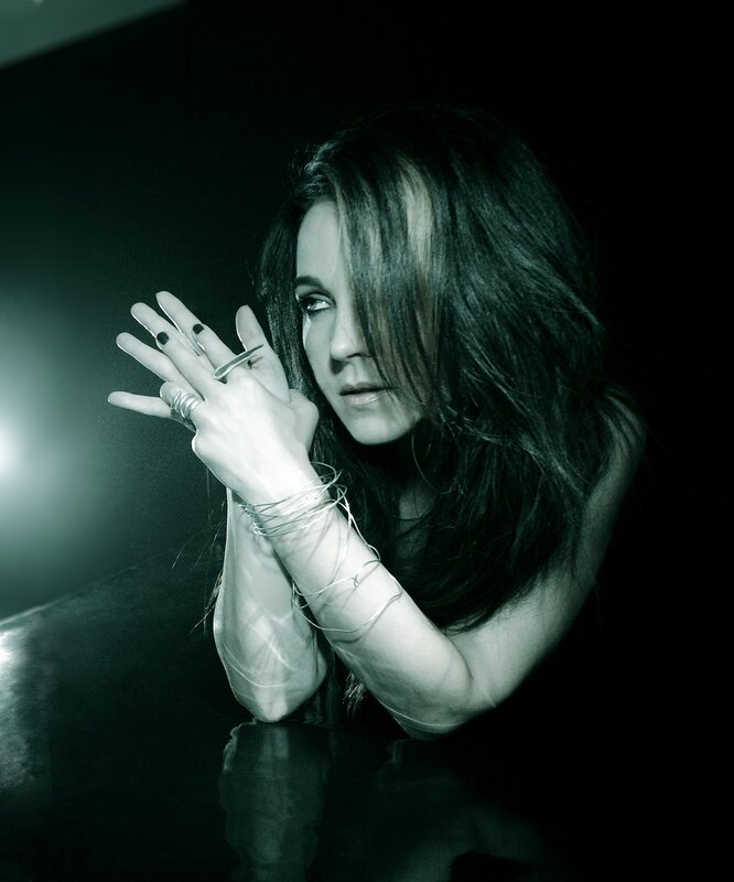 Woman with Long Hair — Black, Dramatic, Photograph, Hands, Rings