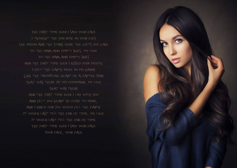 Woman with Long Hair — Black, Dramatic, Photograph, Text, Sweater