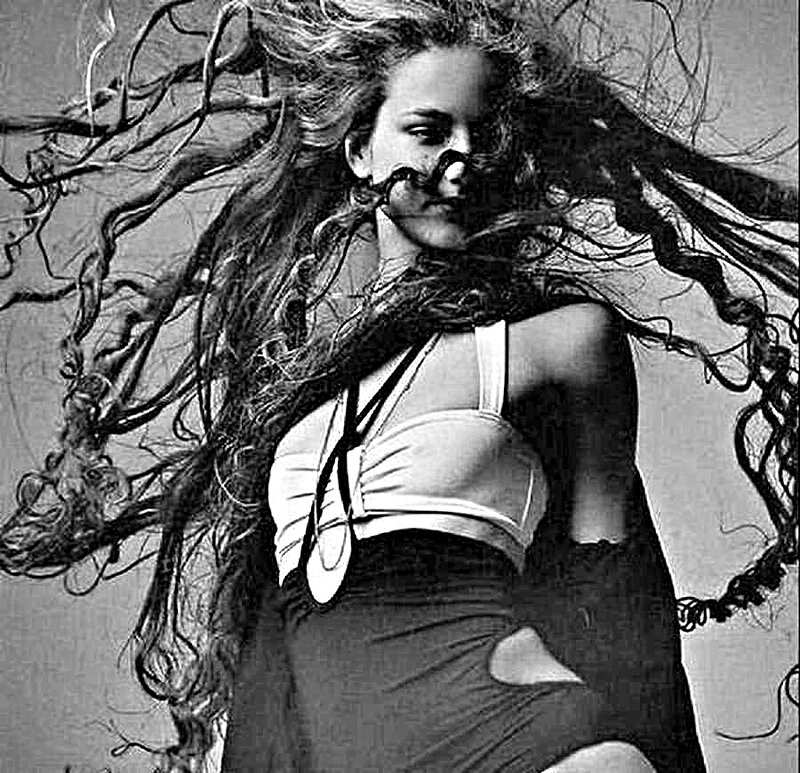 Woman with Long Hair — Black, Dramatic, Photograph, Top